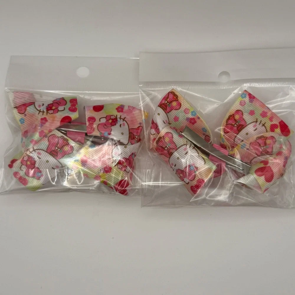 Kitty Hair Bows Set Kids‎ Girls Pink Yellow Hearts Children Accessories